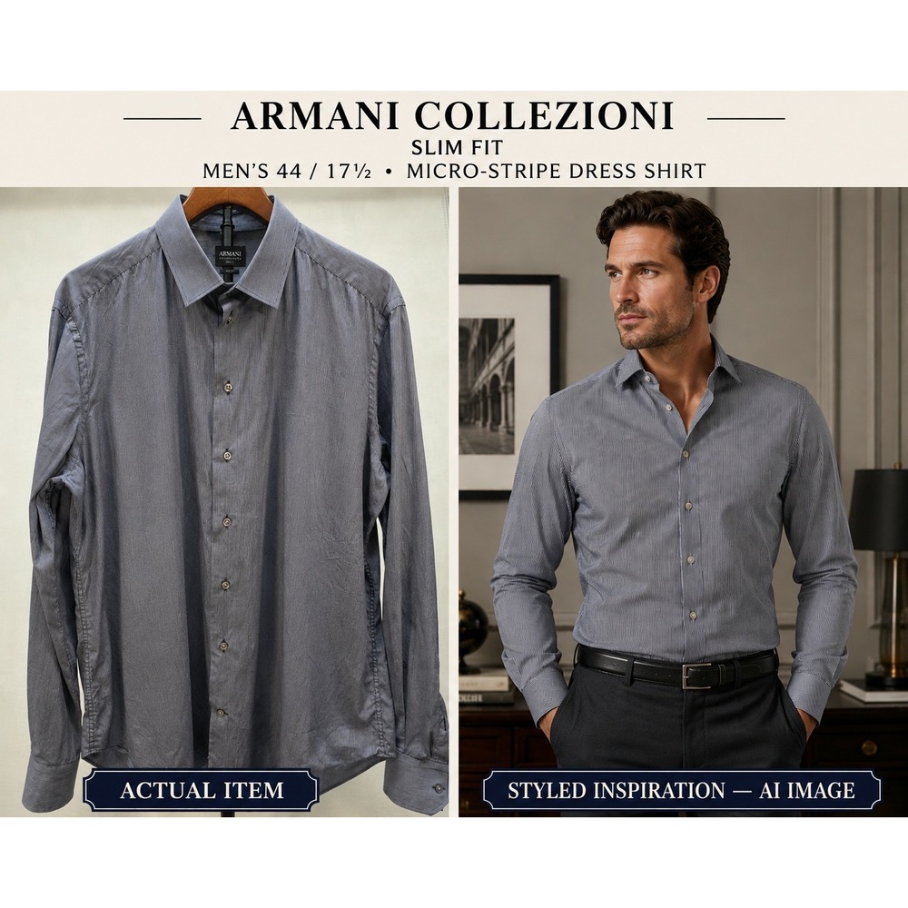 Armani Collezioni Men's‎ Designer Italian Striped Slim Fit Luxury Shirt  Sz 44